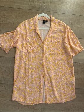 Volcom oversized Short Sleeve Button-Down Shirt — Pink & Yellow Floral Print